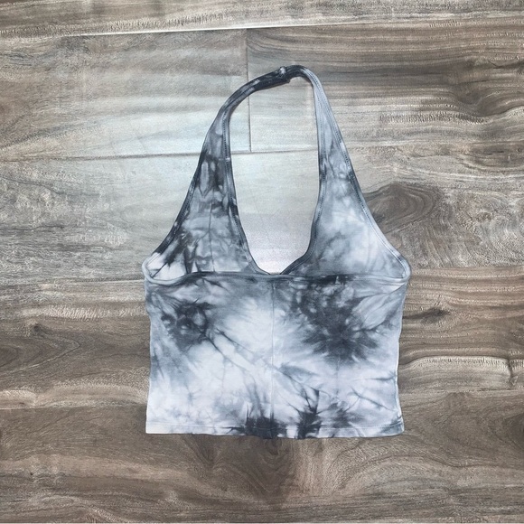 Brandy Melville Halter‎ Crop Top One Size Fits Most  Tie-Dye Grey White Stretch - Picture 3 of 6